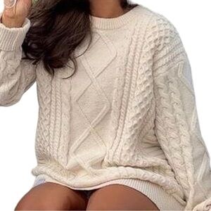 Vamtac Chunky Cable Knit Fisherman Pullover Crew Neck Sweater